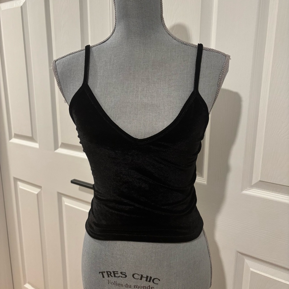 Brandy Melville Velvet Black Women’s Tank Top ONE SIZE Cropped Holiday Party‎